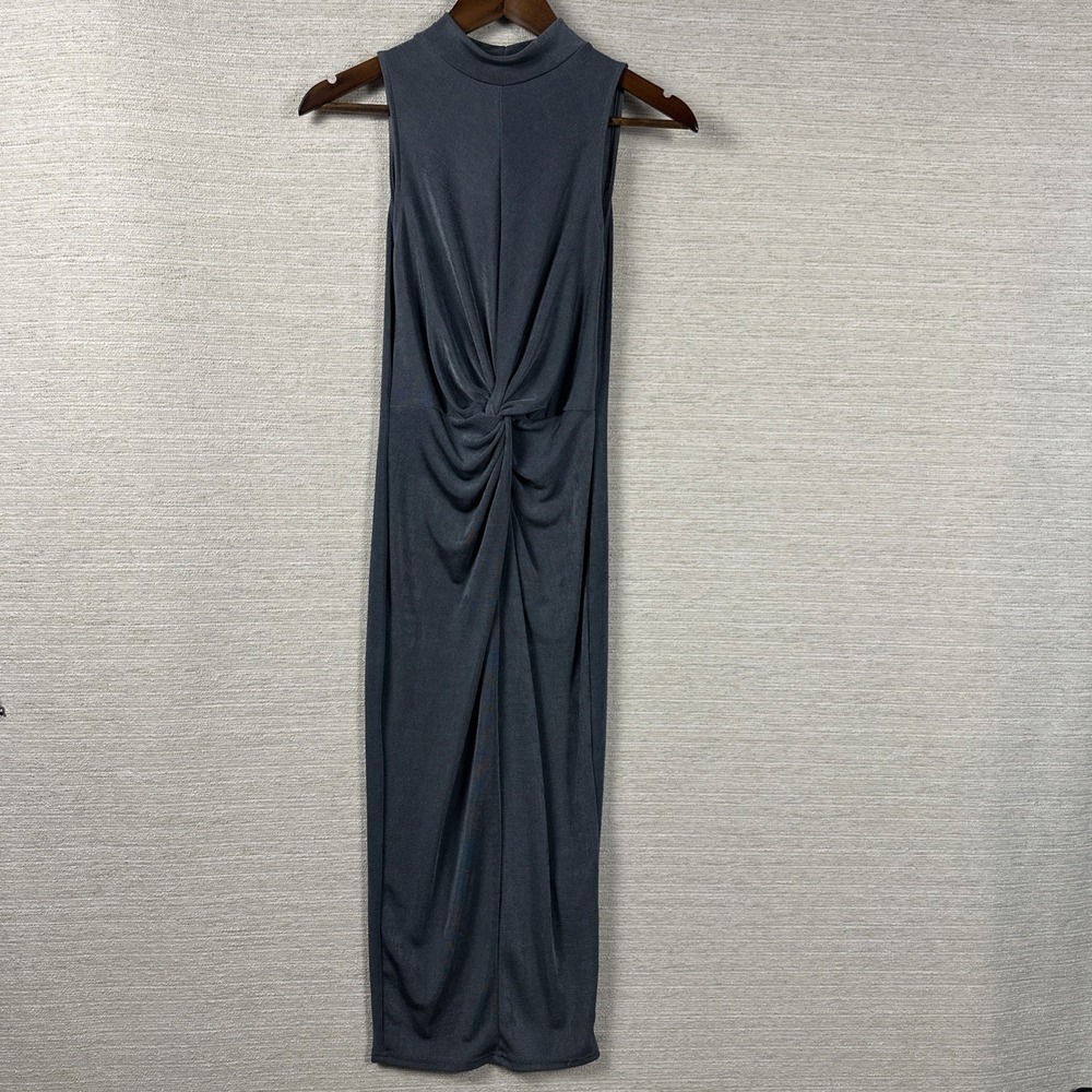 Missguided Womens US 2 Bodycon Midi Dress Ruched Twist Mock Neck Gray Sleeveless